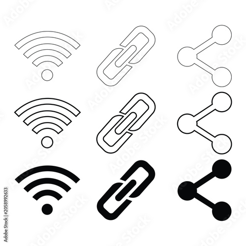 Digital connectivity and wireless network outline vector icon set