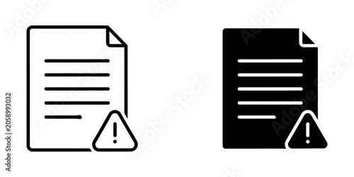 Document error alert vector icon set with document triangle exclamation notification important computer interface illustration business