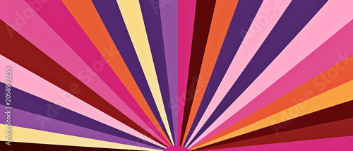 Retro Rainbow Stripes Background Vintage Sunburst Rays, Cherry Pink Purple Pop Color Pattern, Colorful Sunbeam Radial Design, Fun 70s Style Abstract Geometric Wallpaper Backdrop Template