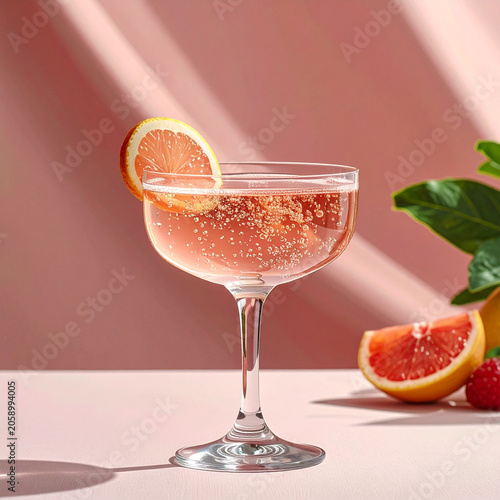 Sparkling Pink Grapefruit Cocktail in a Coupe Glass