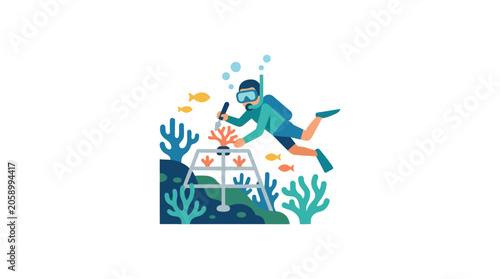 Slika na platnu Diver cultivating coral reef, underwater conservation, marine biology research