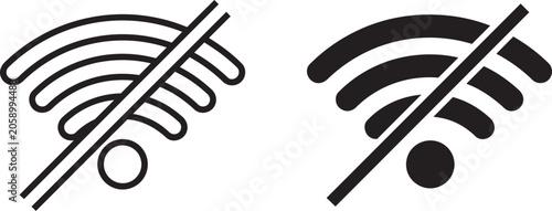 Foto No wifi signal icons, disconnected wireless internet connection symbols, black a