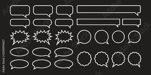 Set of hand drawn speech bubbles and talk balloons with various shapes and styles