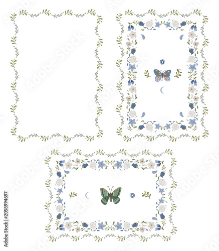 Scandinavian Folk Floral Frames Collection with Butterflies and Botanical Borders