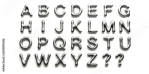 Bild auf Leinwand Shiny silver metal alphabet letters set with capital letters a to z and question
