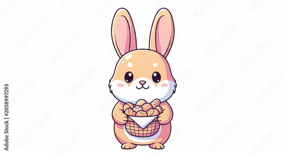 Obraz premium Cute Easter Bunny Holding a Basket of Eggs.