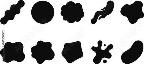 Foto Black ink blot shapes on white background