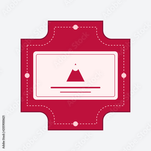 Φωτογραφία Red vintage style concave ticket stamp icon with minimalist mountain graphic on a white background