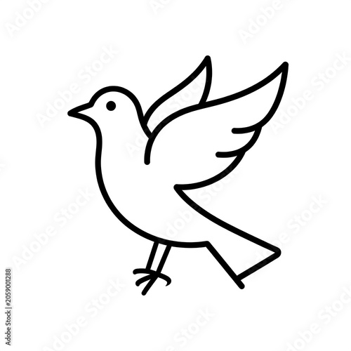 A simple line drawing of a bird in mid-stride with one wing raised