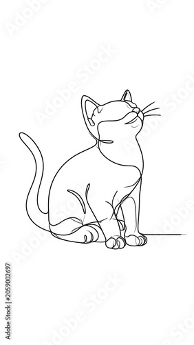 A simple line drawing of a sitting cat looking up