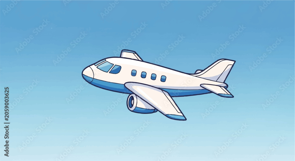 Naklejka premium Cartoon Airplane Flying in a Clear Blue Sky.