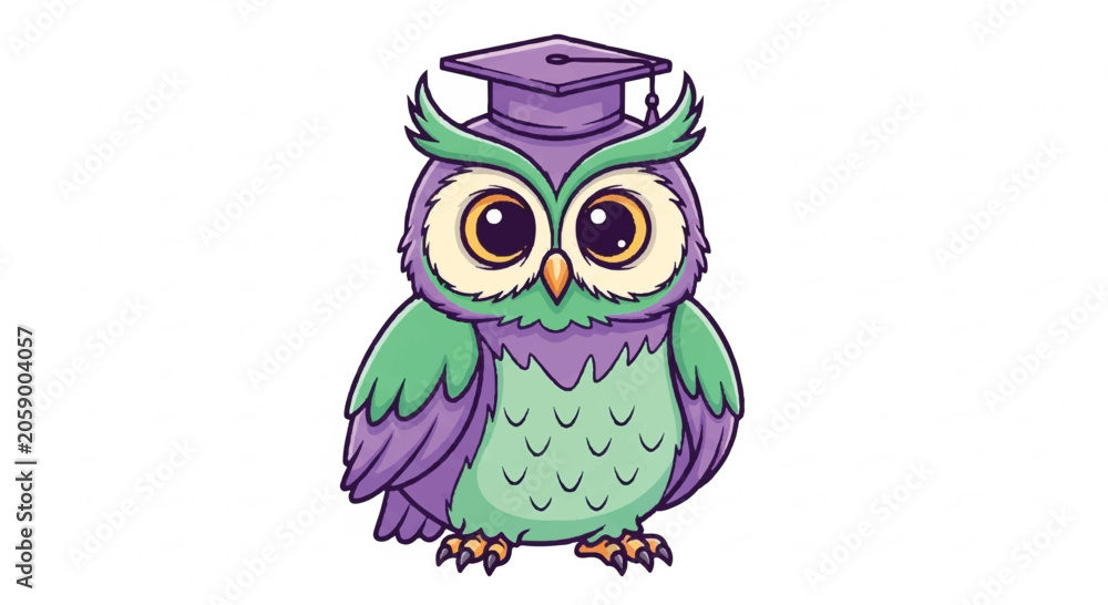 Fototapeta premium Cute Cartoon Owl Wearing Graduation Cap.