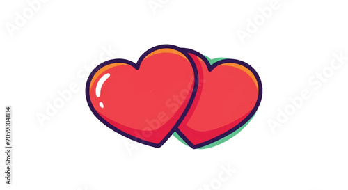 Two Red Hearts Linked Together Symbolizing Love and Romance.