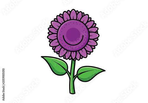 Cute Purple Flower Cartoon Character with Happy Face.