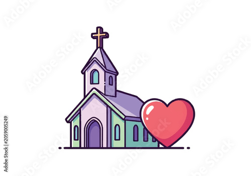Church Building with Heart Symbol Illustration.