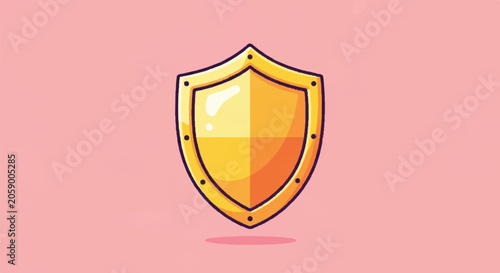 Golden Shield Emblem on Pink Background.