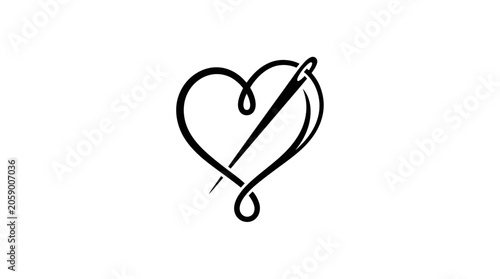 Elegant Heart-Shaped Needle and Thread Illustration for Love and Crafting Themes.