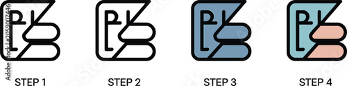 Four Step Process Illustration Showing Progressive Color Fill Design