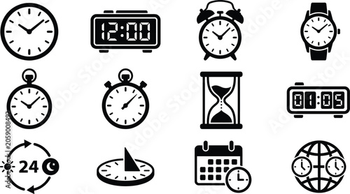Fotografie collection of various clocks and timekeeping devices icons