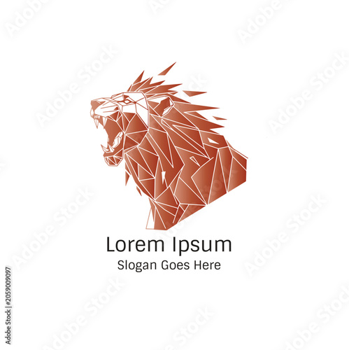 Copper Bronze Metallic Lion Head Side Profile Roaring Low Poly Geometric Premium Logo Vector