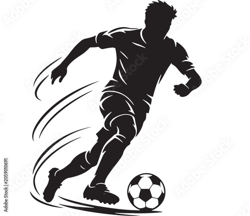 Soccer player runs across the field while dribbling a ball toward the goal during an intense match.