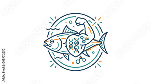 Foto Strong Fish with DNA and Muscle Arm Symbolizing Health and Genetics