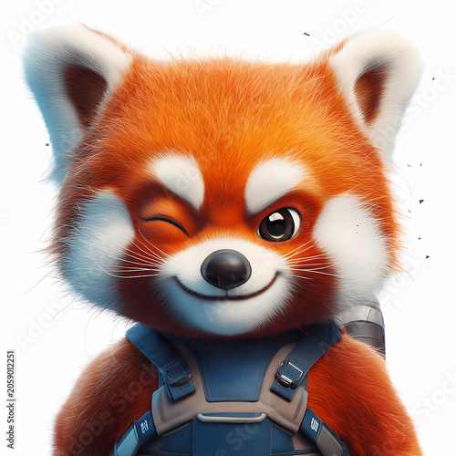 Adorable Red Panda with Smiling Face and Space Suit