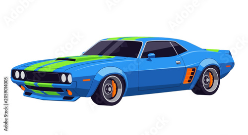 Cuadro en lienzo Blue Car With Green Stripes Racing.