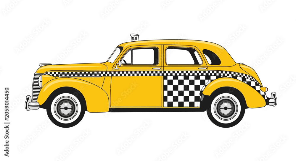 Fototapeta premium Vintage Yellow Taxi Cab Side View.