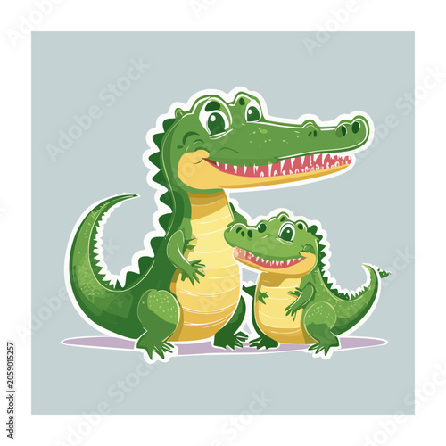 Cartoon Crocodile and Baby Crocodile Illustration