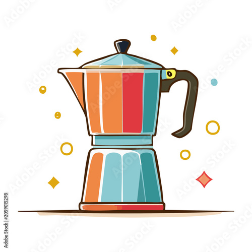 Colorful Moka Pot Coffee Maker Illustration