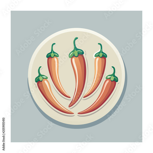Flat Design Illustration of Chili Peppers in Circular Frame