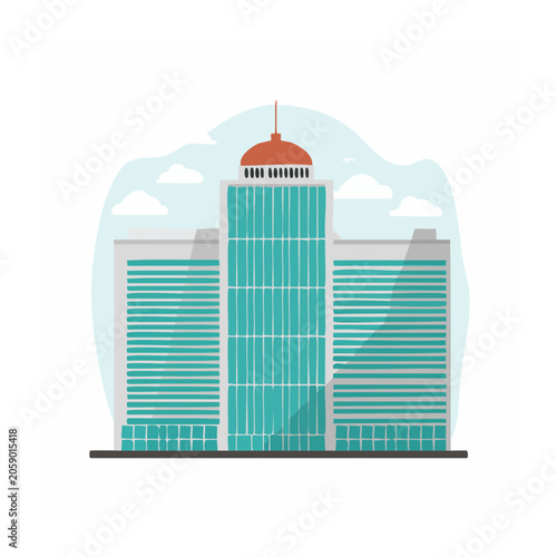 Flat Design Skyscraper with Dome Against Sky