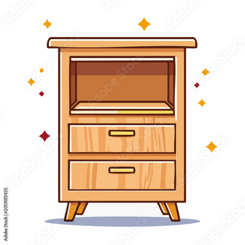 Flat design wooden cabinet with drawers and shelf