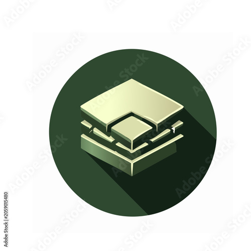 Isometric Stacked Layers Icon on Dark Green Background