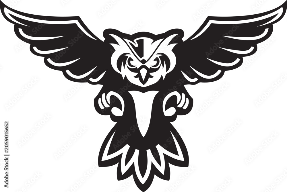 Fototapeta premium Symmetrical tribal falcon or owl design with spread wings