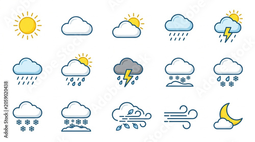 Slika na platnu Collection of weather icons representing different meteorological conditions