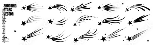 Tablou pe pânză Collection of shooting star vector illustrations with trails and comet effects, isolated on white background