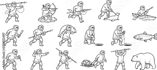 Tableau sur toile Eskimo Tribe Survival Fishing and Hunting
