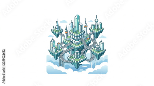 Fantasy Floating City Architecture in the Sky.
