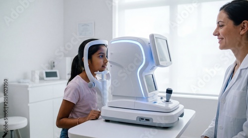 Young girl having eye examination at ophthalmology clinic