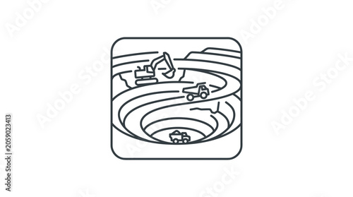 Open pit mine rounded square icon line art.