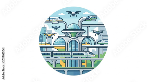 Konstfotografi Futuristic city with advanced transportation systems and drones.