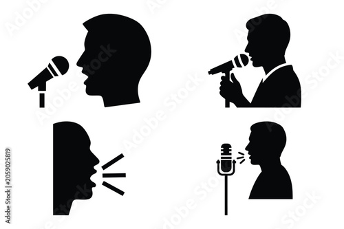 voice rehearsal vector icon set. speaking silhouette icons illustration and solid black style