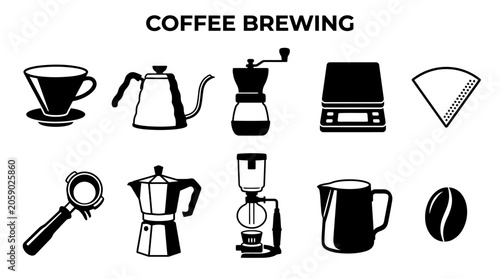 Photos Coffee brewing icons and symbols.