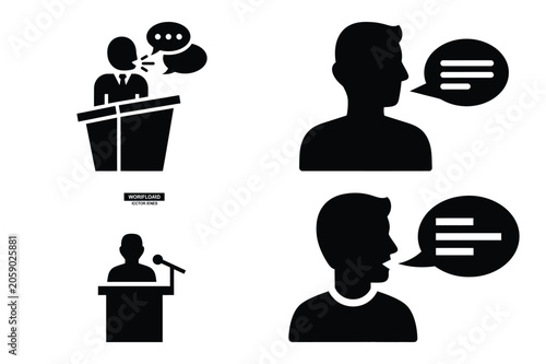 workplace readiness vector icon set. speaking silhouette icons illustration and solid black style