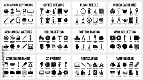 Photos Hobbies and leisure activities icons collection.