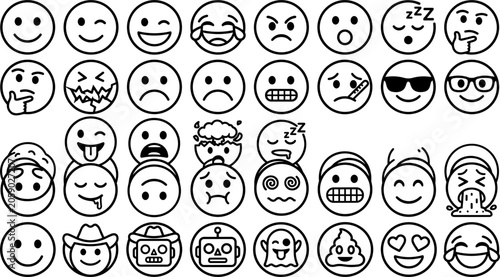 Tablou pe pânză Comprehensive Minimalist Emoji Face and Emoticon Avatar Line Icon Set Featuring