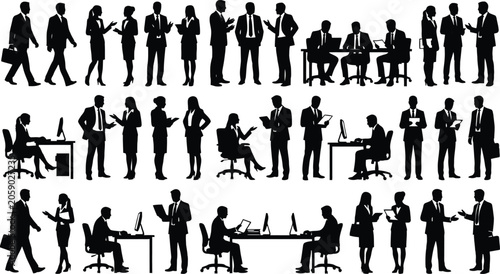 Fotografía Collection Of Business People Silhouettes In Various Poses Silhouette