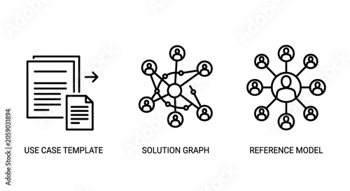 Use case template solution graph reference model icons with template solution reference business management strategy structure planning development organization connections workflow